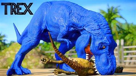 Blue T-Rex and Big Dinosaurs Fighting in Isla Pena Jurassic World Evolution Colour Mods - YouTube