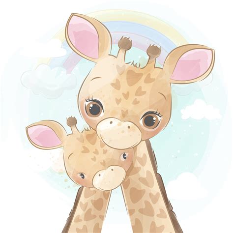 Premium Vector | Cute giraffe mother and baby