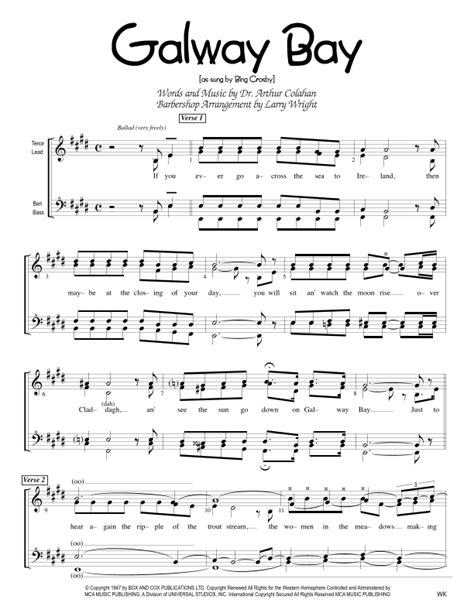 Galway Bay (arr. Larry Wright) by Bing Crosby Sheet Music for SSAA Choir at Sheet Music Direct