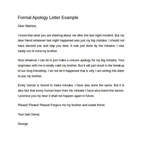 Sample Formal Apology Letter - 7+ Download Free Documents in Word, PDF