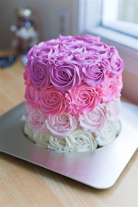 Pink Ombre Rose Cake Tutorial and Recipe | bsinthekitchen.com #bsinthekitchen #dessert # ...