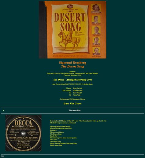 The Desert Song (English Operetta) - Sigmund ROMBERG - Decca 1944 : Kitty CARLISLE - Gesang ...