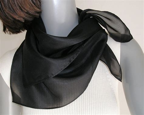 Square Neck Scarf Black Silk Bandana Style Scarf 21x21