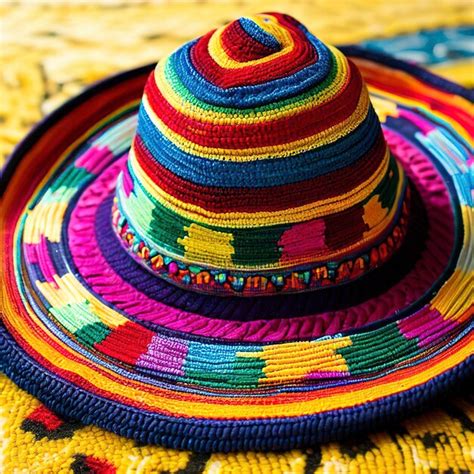 Premium AI Image | Multi colored traditional mexican sombrero on yellow rug