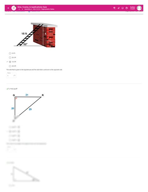 SOLUTION: Sine cosine applications quiz - Studypool