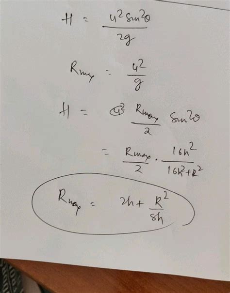 If R is the horizontal range for an inclination and h is the maximum ...