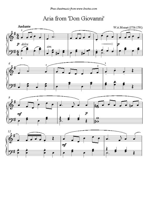 Mozart - Aria from Don Giovanni sheet music for Piano page 1/2 | Sheet ...