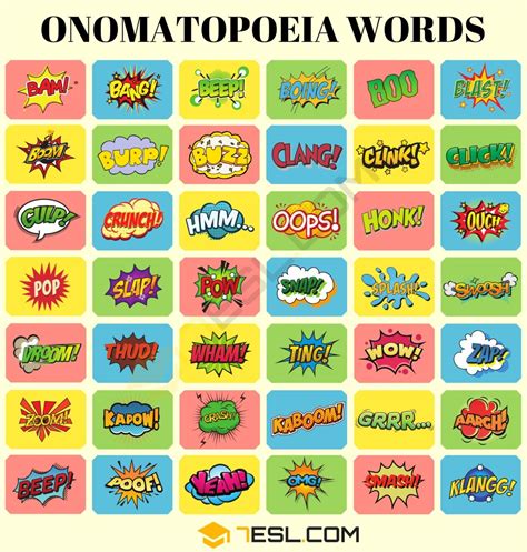 Onomatopoeia Definition & Onomatopoeia Words List with Examples • 7ESL