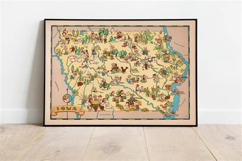 Iowa Map Print Art History 1935 Iowa Map Wall Art Framed Wall Art ...