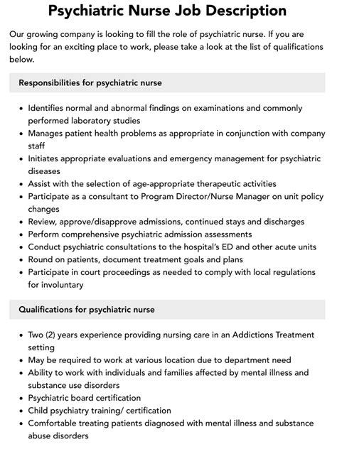 Psychiatric Nurse Job Description | Velvet Jobs