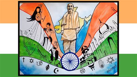 Ek bharat shreshtha bharat drawing | unity in diversity painting | statue of unity drawing - YouTube