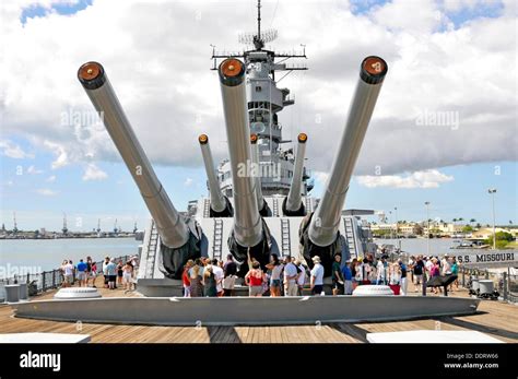 Gun Turrets USS Missouri Memorial Pearl Harbor Pacific National Monument Hawaii Ford Field Stock ...