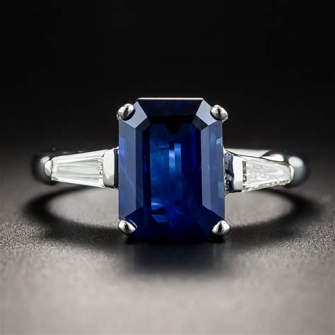 14k White Gold 2.89 Carat Emerald-Cut Sapphire Diamond Ring