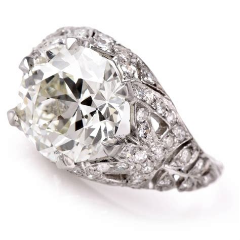 Antique 3.98 Carat Diamond Platinum Filigree Engagement Ring at 1stdibs