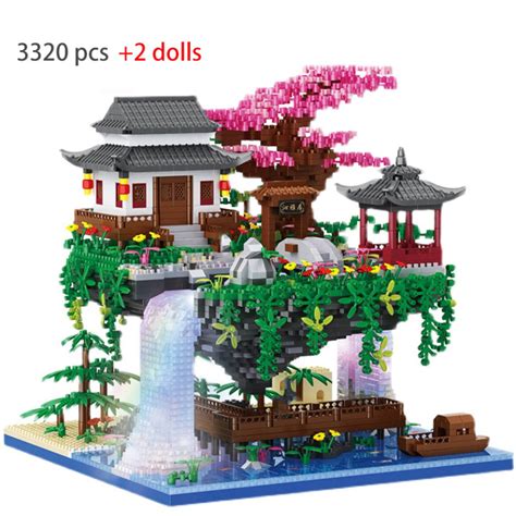 LEGO SET - Japanese Style Architecture Chinese Blossom Light Up Waterfall Build Lego Set for ...