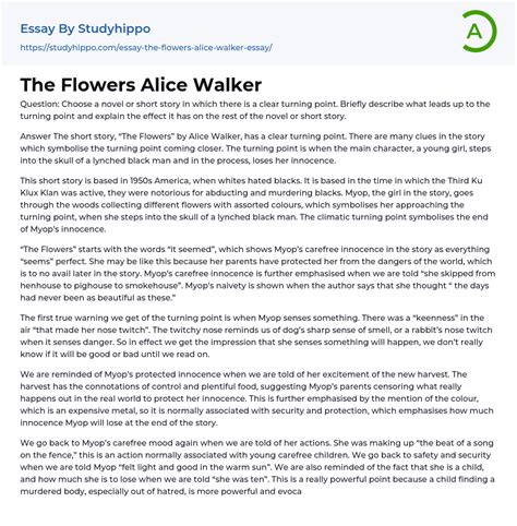 The Flowers Alice Walker Essay Example | StudyHippo.com