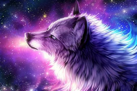 Download Anime Wolf Purple Galaxy Aesthetic Wallpaper | Wallpapers.com