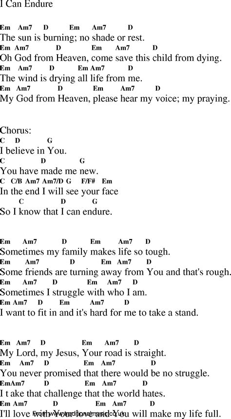 Christian Gospel Worship Song Lyrics with Chords - I Can Endure