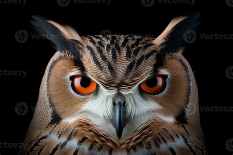 Portrait of a beautiful owl with orange eyes on a black background. AI generative 27721892 Stock ...