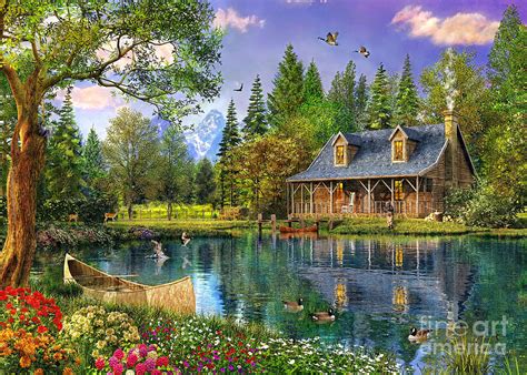 Crystal Lake Cabin Digital Art by Dominic Davison - Pixels