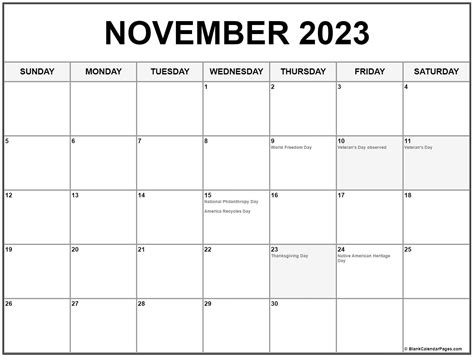 November 2023 Calendar And Holidays - Get Calendar 2023 Update