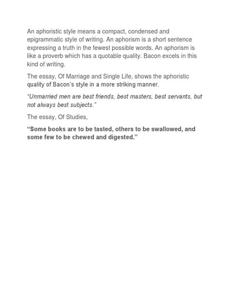 The Aphoristic Style of Francis Bacon: How He Expressed Truths Concisely Through Short ...