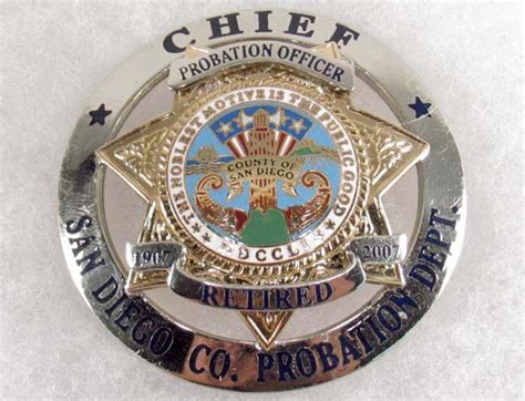 SAN DIEGO COUNTY CHIEF PROBATION DEPARTMENT RETIRED POLICE OFFICER LAW BADGE