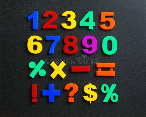 Colorful Magnetic Numbers and Math Symbols on Black Background Stock ...