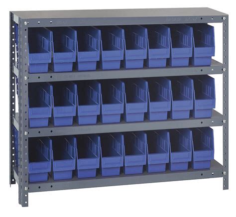 QUANTUM STORAGE SYSTEMS Steel Bin Shelving with 24 Bins, 36 inW x 12 inD x 39 inH, Load Capacity ...