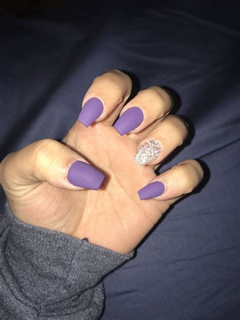 Matte Purple Coffin Shaped Nails - Fobiaalaenuresis