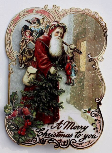 Punch Studio Christmas 10 Embellished Cards* Old World Santa Gold Foil ...