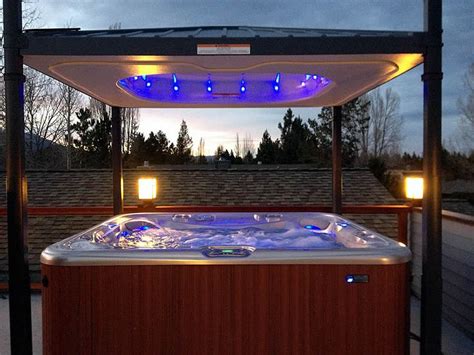 Covana cover lift has beautiful lights that are solar powered! | Hot tub gazebo, Hot tub cover