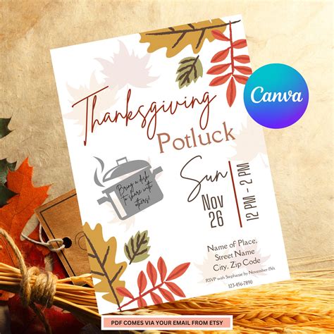 Thanksgiving Potluck Invite Template Editable Potluck Invitation thanksgiving Potluck Potluck ...