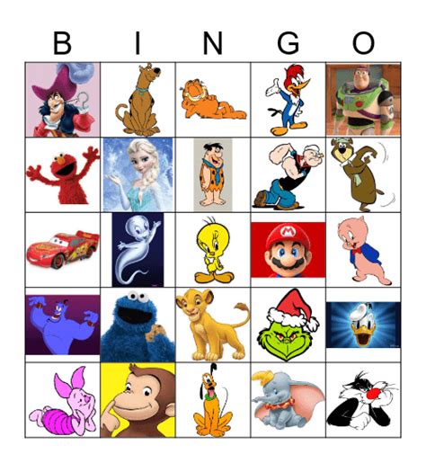 Cartoon Characters Bingo Card