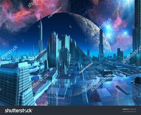 Futuristic City Skyline Stock Illustration 43544554 - Shutterstock