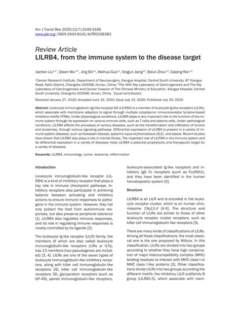 (PDF) LILRB4, from the immune system to the disease target