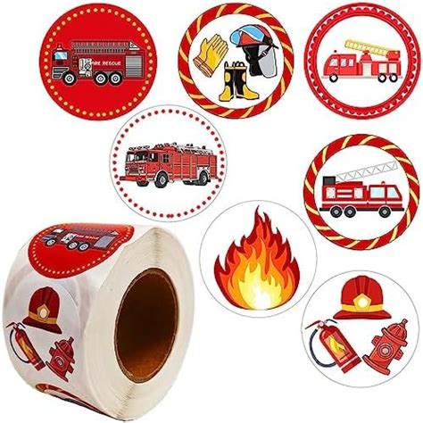 500Pcs Fire Truck Roll Stickers -Fire Truck/Fire Car/Fireman Birthday ...