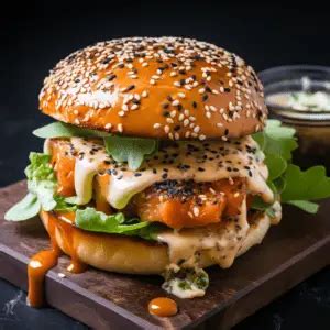 Salmon Burger with Sesame Sauce - 99 Burger Recipes 2024