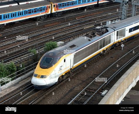 Aerial view of Eurostar train London to Paris close to Waterloo main ...