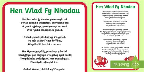 Welsh National Anthem Poster - Hen Wlad Fy Nhadau Cymraeg