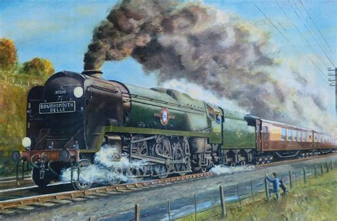 Original oil painting by Barrie Cann Bulleid 'Merchant Navy' Class 4-6-2 35010 'Blue Star' #oil ...