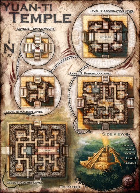 Templo Yuan-ti - local de exploração | Dungeon maps, Fantasy map ...