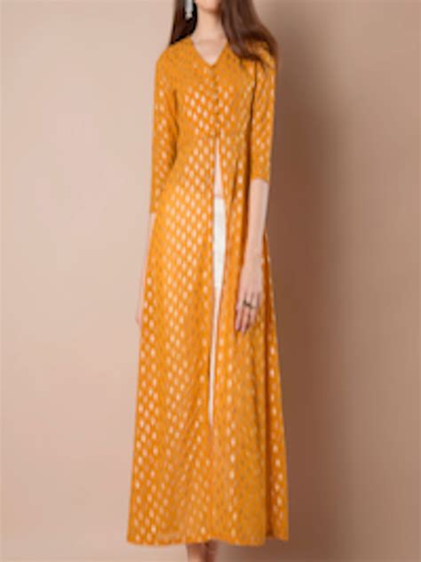 Buy INDYA Women Mustard Yellow Printed A Line Kurta - Kurtas for Women ...