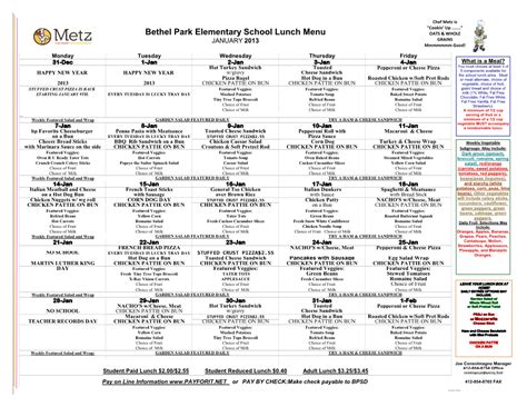 Bethel Park Elementary School Lunch Menu - DocsLib