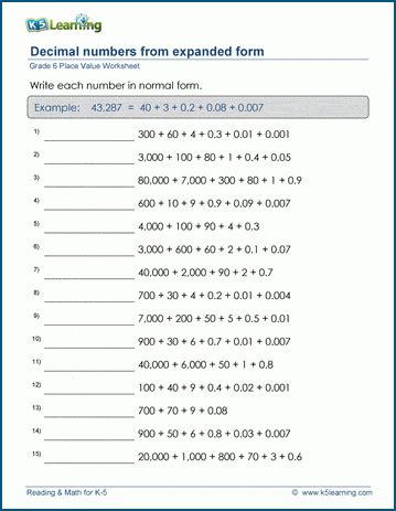 Build decimal numbers worksheets| K5 Learning