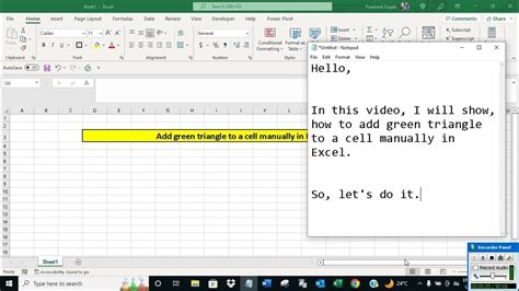 Add green triangle to a cell manually in Excel - YouTube