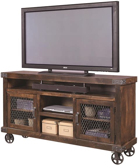 Industrial 65" Console with Metal Casters by Aspenhome at Becker Furniture … | Industrial ...