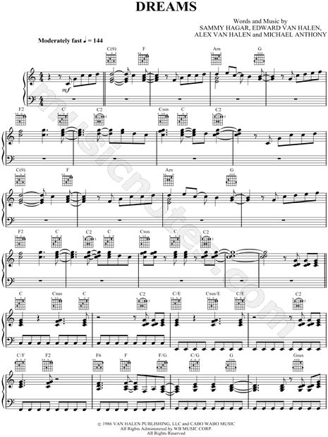 Van Halen "Dreams" Sheet Music in C Major (transposable) - Download ...