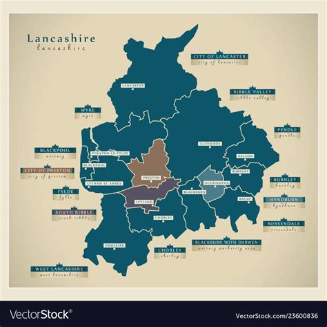 a map of lancashire showing the major towns