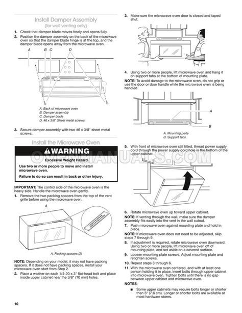 Whirlpool WMH32519HV Microwave Oven Installation Instructions